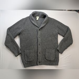 LL Bean Classic Ragg Wool Cardigan Sweater Mens Size XL Grey Chunky Knit